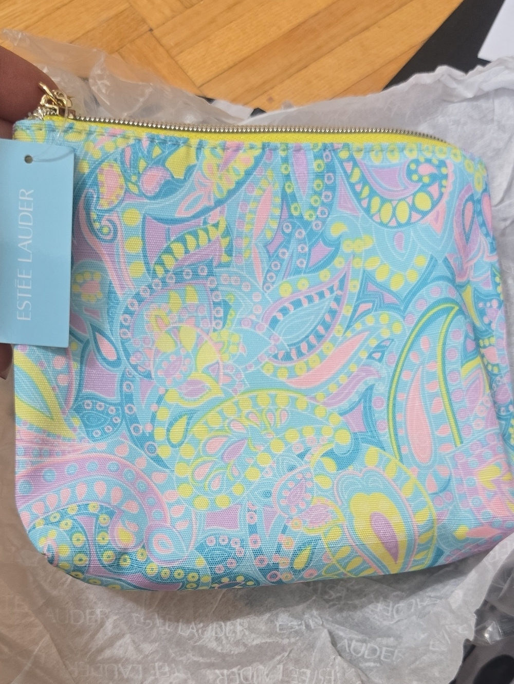Estee Lauder Pastel Paisley Pouch in Blue, Pink & Yellow